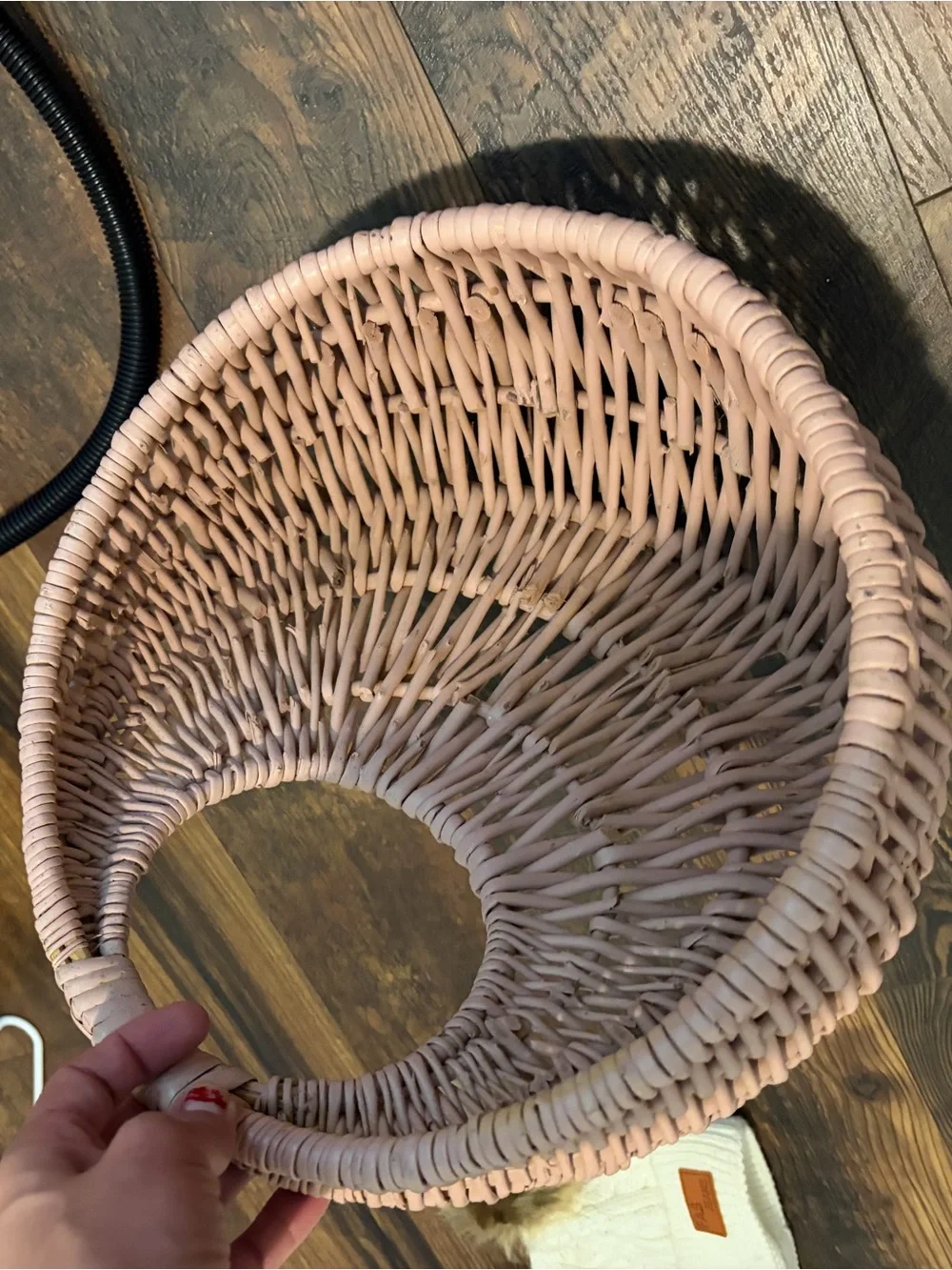 Handwoven Pink Wicker Wall Basket - Round